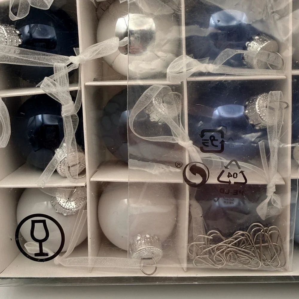 IKEA Vinter 2021 Blue White Silver Glass Christmas Ornaments Set of 20